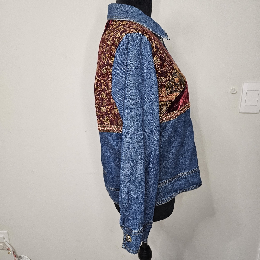 Vintage Studio Works Womens Jean Jacket Tapestry Velvet‎ Patchwork Petite S - Picture 7 of 11